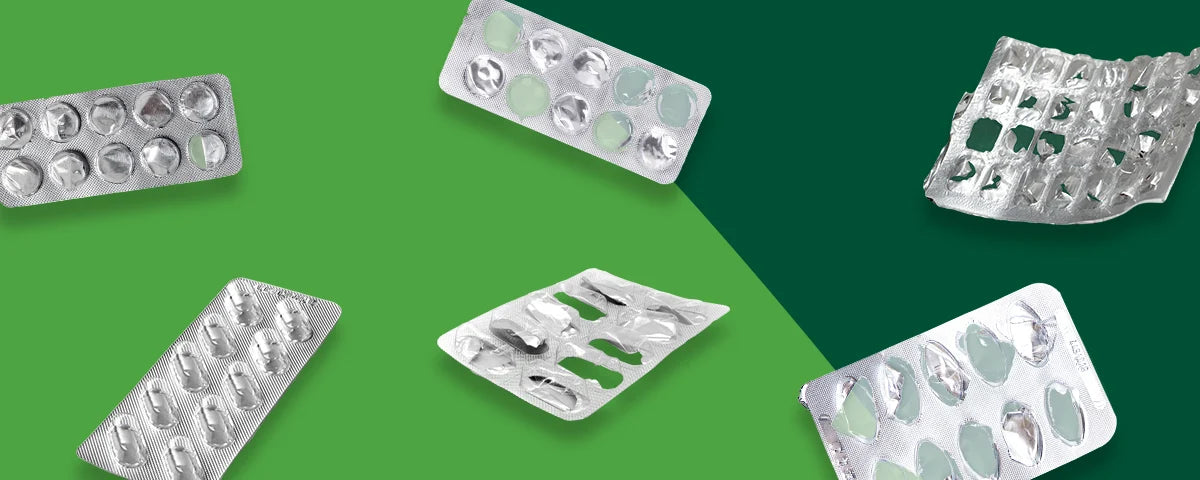 Website banner with empty medicine blister packs